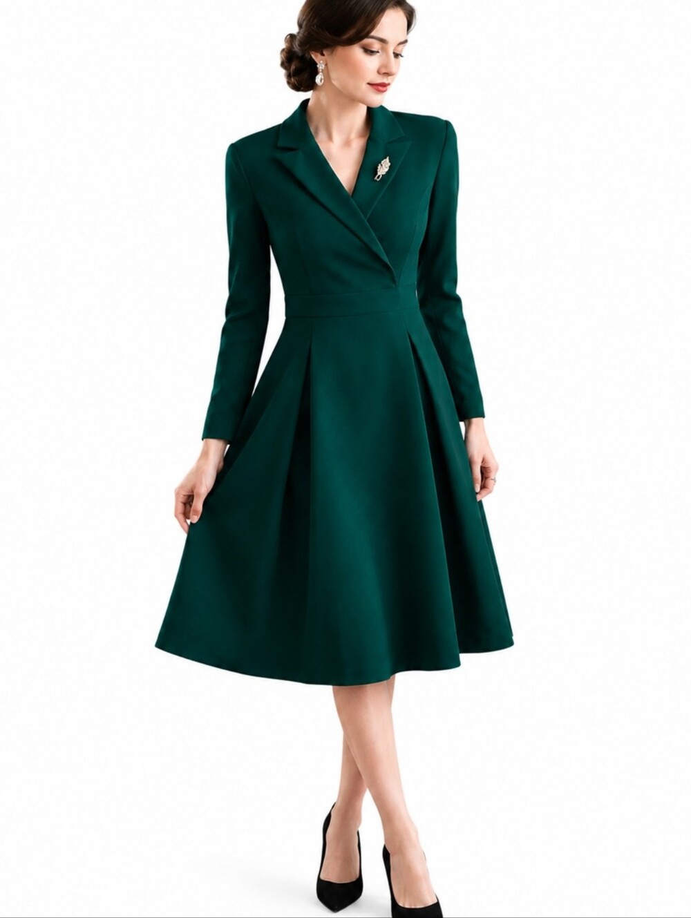 Misslook, Women's Zipper A-Line Size M Daily Midi Blazer Dress Green #C